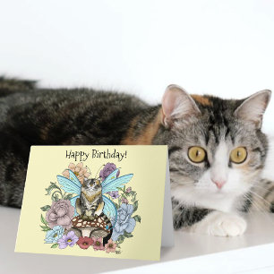 Tabby Fairy Cat Mushroom Floral Karte