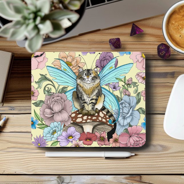 Tabby Fairy Cat Mushroom Floral Mousepad (Von Creator hochgeladen)