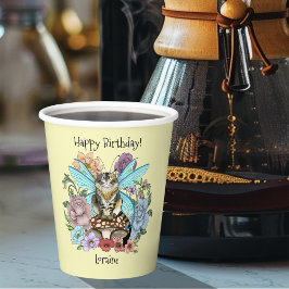 Tabby Fairy Cat Mushroom Floral Pappbecher