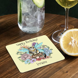 Tabby Fairy Cat Mushroom Floral Rechteckiger Pappuntersetzer