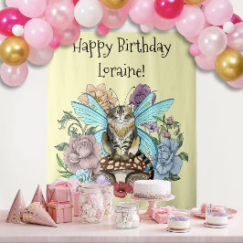 Tabby Fairy Cat Mushroom Floral Wandteppich