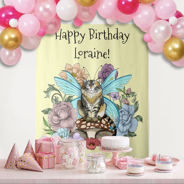 Tabby Fairy Cat Mushroom Floral Wandteppich (Von Creator hochgeladen)