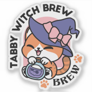 Tabby Hexenbrauen – Süßes Halloween-Katzendesign Aufkleber