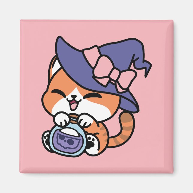 Tabby Hexenbrauen – Süßes Halloween-Katzendesign Magnet (Vorne)