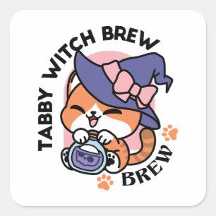 Tabby Hexenbrauen – Süßes Halloween-Katzendesign Quadratischer Aufkleber