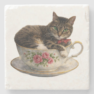 Tabby in einer Teetasse Steinuntersetzer