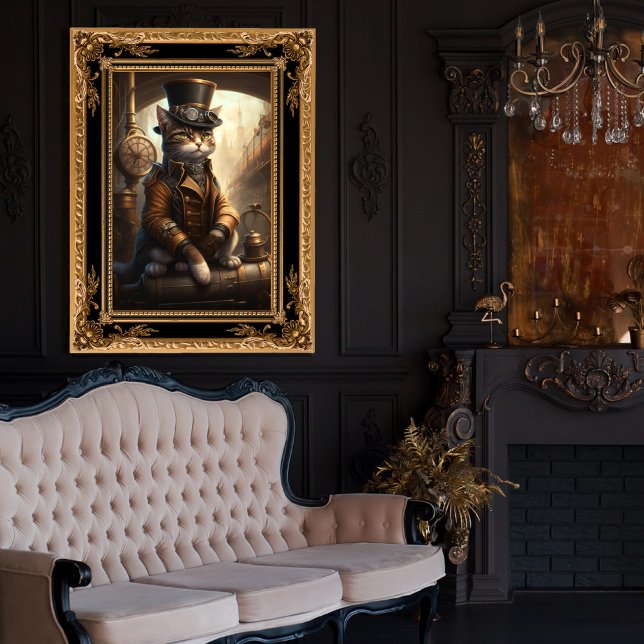 Tabby-Katze in einem Steampunkoutfit AI generiert Fotodruck (Von Creator hochgeladen)
