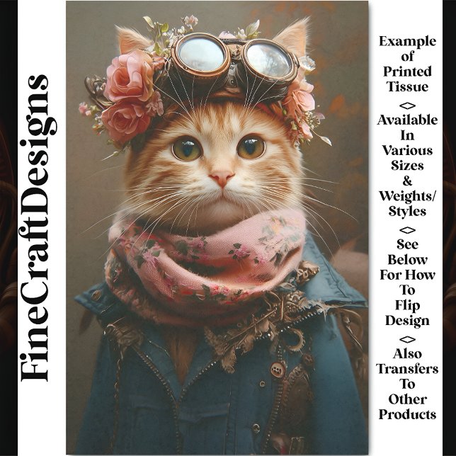 Tabby-Katze In rosa Scarf & Coat CD7 Decoupage Seidenpapier (Von Creator hochgeladen)