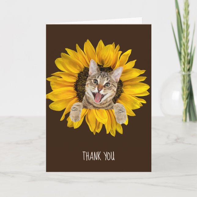 Tabby Katze in Sonnenblumenfreundschaft Karte (Vorderseite)
