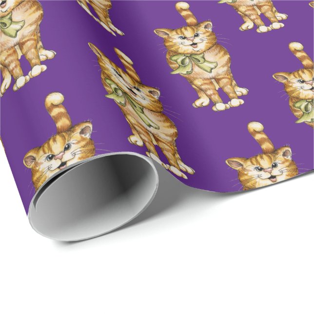 Tabby-Katze lila Geschenkpapier (Rolleneckpunkt)