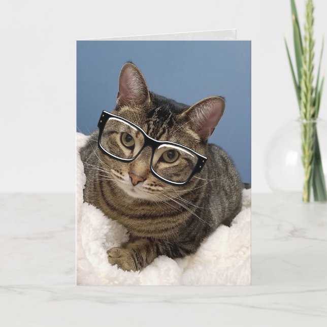 Tabby Katze mit Augenbrille Karte (Vorderseite)