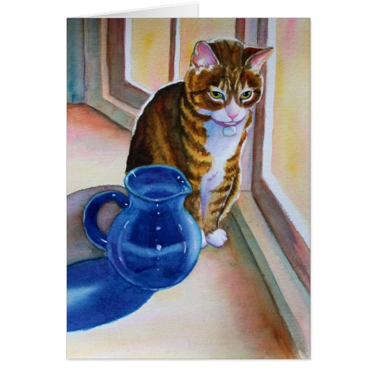 Tabby-Katze mit blauem Vase Karte