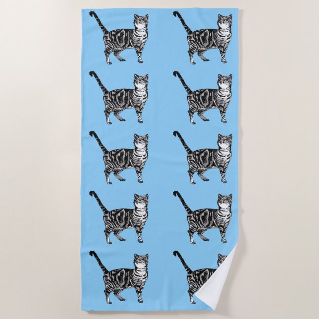 Tabby Katze Niedlich Hübsch Blue Kinder Katzen Was Strandtuch (Vorderseite)