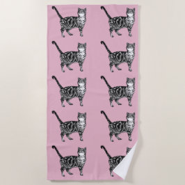 Tabby Katze Niedlich Hübsch Pink Girls Katzen Wass Strandtuch