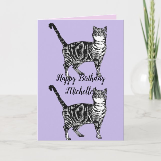 Tabby Katze Niedlich Katzen Rosa Kunst Zeichnend G Karte (Vorderseite)