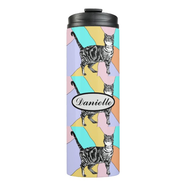 Tabby Katze Niedlich Katzenpasten Pastel Wasserfar Thermosbecher (Vorderseite)