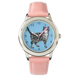 Tabby Katze Schwarz-weiß Katzen Niedlich Pink Blue Armbanduhr