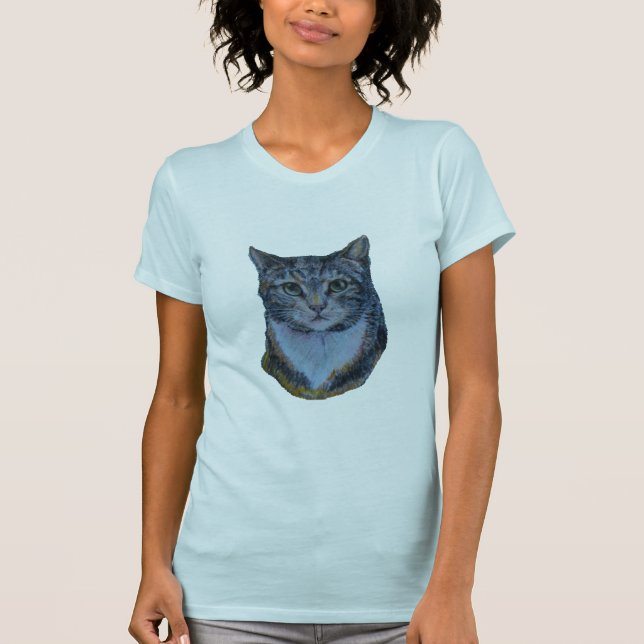 Tabby-Katze starren unten… Meow an T-Shirt (Vorderseite)