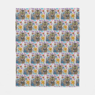 Tabby-Katze und Blumen-Decke Fleecedecke
