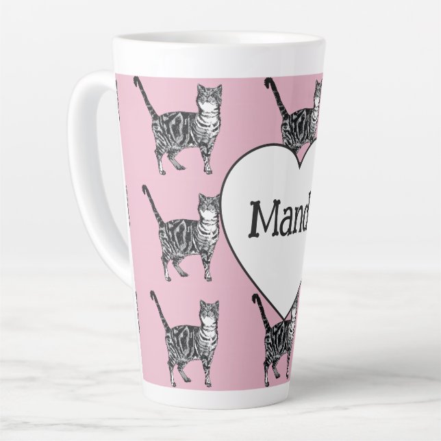 Tabby-Katze Whimsical Hellrosa Katzen Mädchen Milchtasse (Linke Ecke)