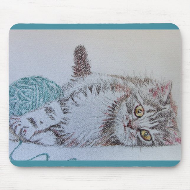 Tabby Katze Zeichnend Aquamarine Katzen Computermä Mousepad (Vorne)