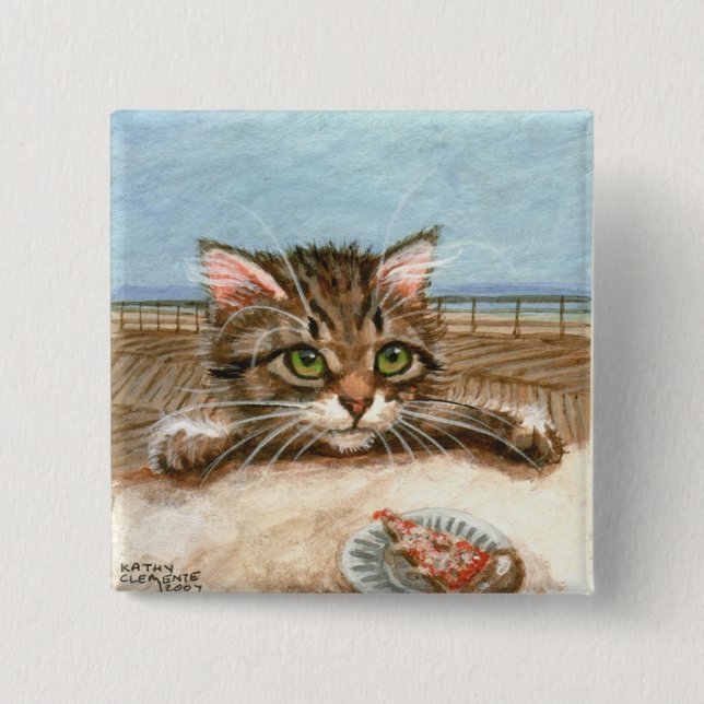 Tabby-Katzen-Kätzchen-Pizza Button (Vorderseite)