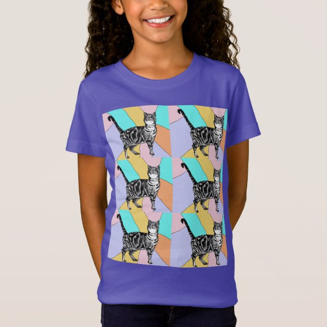 Tabby Katzen niedlich gestreifte Haustiere Mädchen T-Shirt (Vorderseite)