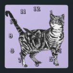 Tabby Katzen Tiere Kinder Kinder pastell Lila Quadratische Wanduhr<br><div class="desc">Tabby Cat Cats Art Animal Kinder Pastel Puple Room Decor Uhr. Entworfen aus meiner ursprünglichen Tinte zeichnend Kunst.</div>