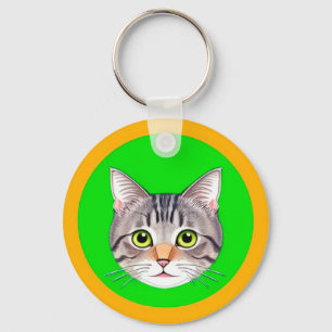 Tabby-Katzengesicht in pulsierendem Circular Frame Schlüsselanhänger
