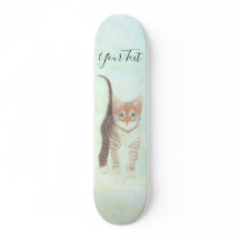 Tabby Kitten Avec Skateboard Texte