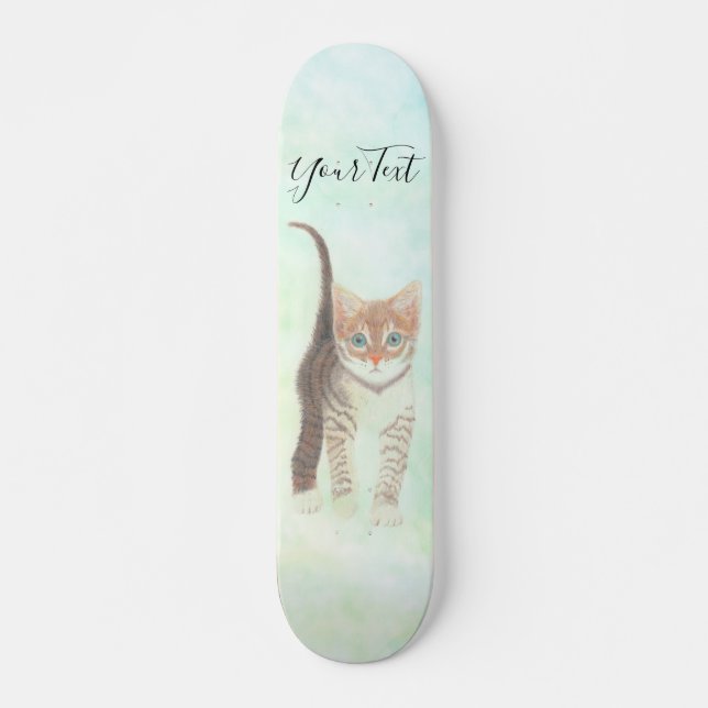 Tabby Kitten Avec Skateboard Texte (Devant)