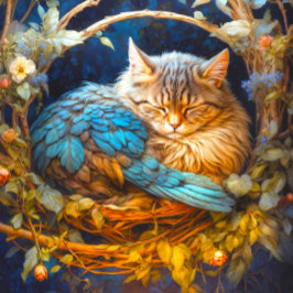 Tabby Kitten Bird in Round Nest