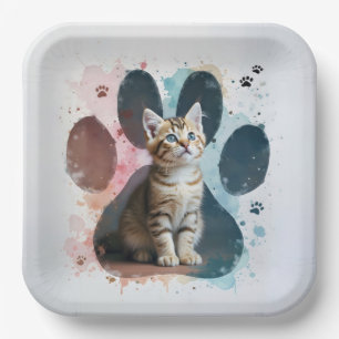 Tabby Kitten in Aquarellfarben Print Pappteller