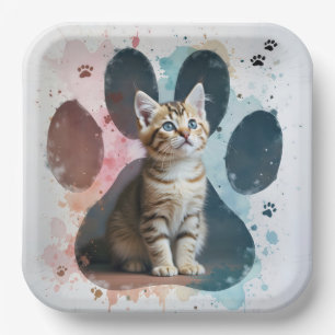 Tabby Kitten in Aquarellfarben Print Pappteller
