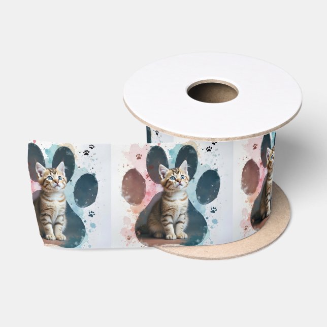 Tabby Kitten in Aquarellfarben Print Satinband (Spule)