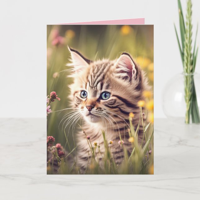 Tabby Kitten in Wildblumen Karte (Vorderseite)