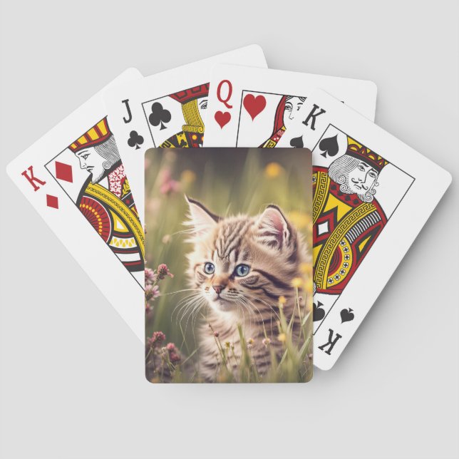 Tabby Kitten in Wildblumen Spielkarten (Rückseite)