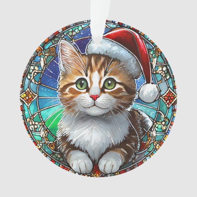 Tabby Kitten orange avec Santa Hat Vitrail (devant)