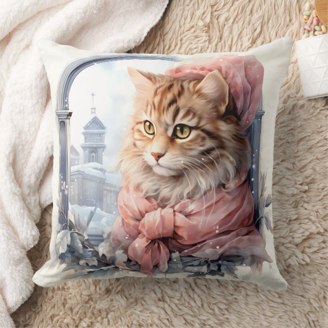 Tabby Kitten Pink Frilly Clothing Kissen (Decke)