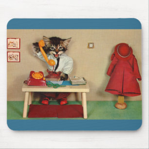 Tabby kitten Sekretär RPPC Mousepad