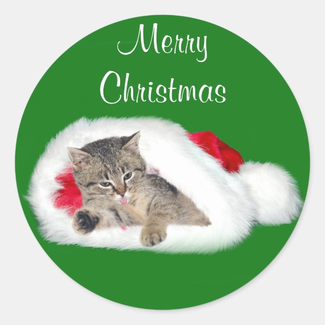 Tabby Kitten Weihnachten Runder Aufkleber (Vorderseite)