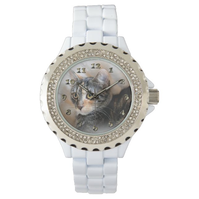 Tabby Kitty Cat Portrait Armbanduhr (Vorderseite)