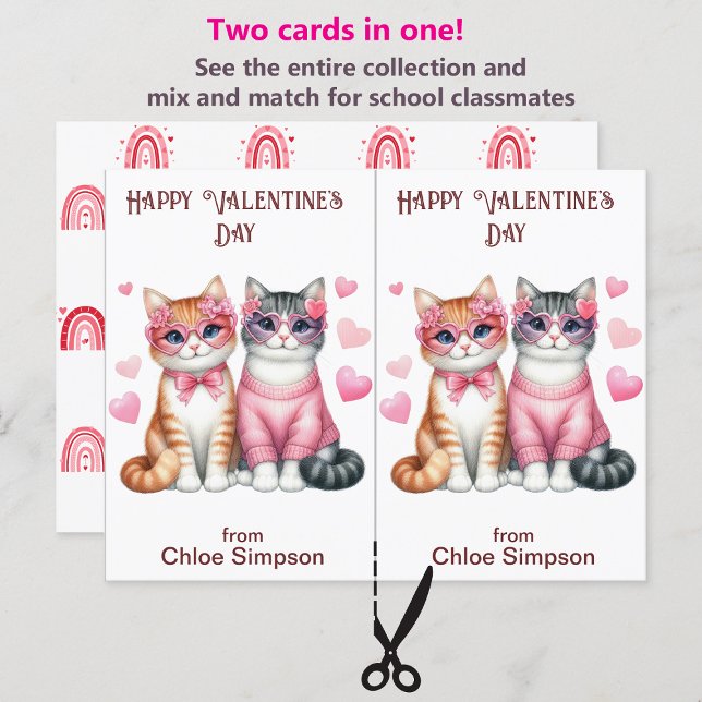 Tabby Kitty Cats Valentine-Klassenkarte Postkarte (Von Creator hochgeladen)