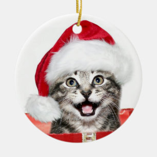 Tabby-Weihnachtskätzchen Keramikornament