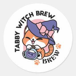 Tabby Witch Brew – Cute Halloween Cat Design Runder Aufkleber