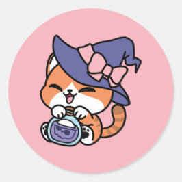 Tabby Witch Brew – Cute Halloween Cat Design Runder Aufkleber