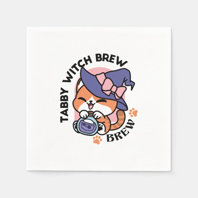 Tabby Witch Brew – Cute Halloween Cat Design Serviette (Vorderseite)