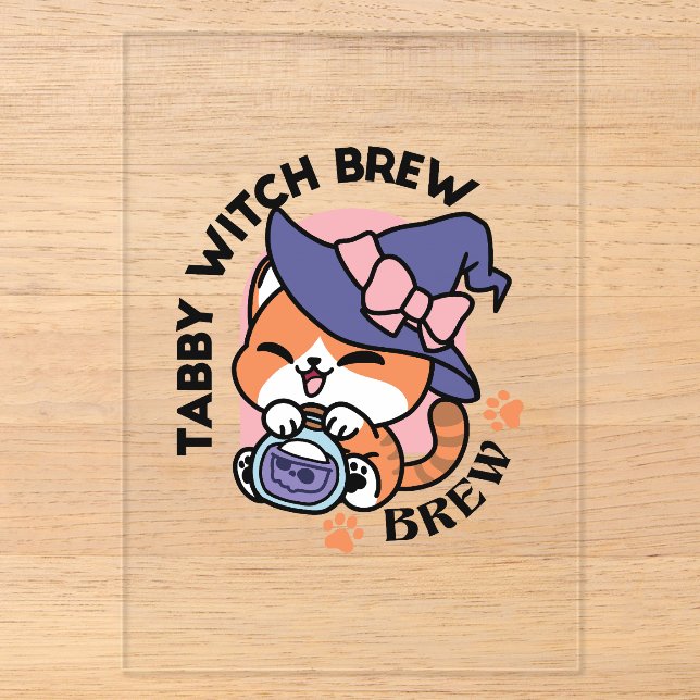 Tabby Witch Brew - Niedliches Halloween Cat Design Acryleinladungen (Vorderseite)