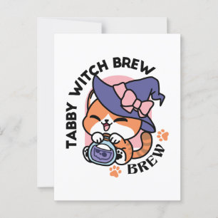 Tabby Witch Brew - Niedliches Halloween Cat Design Postkarte