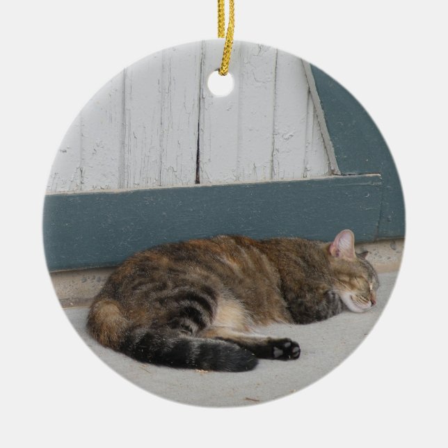 Tabbykatzenverzierung Keramik Ornament (Vorne)